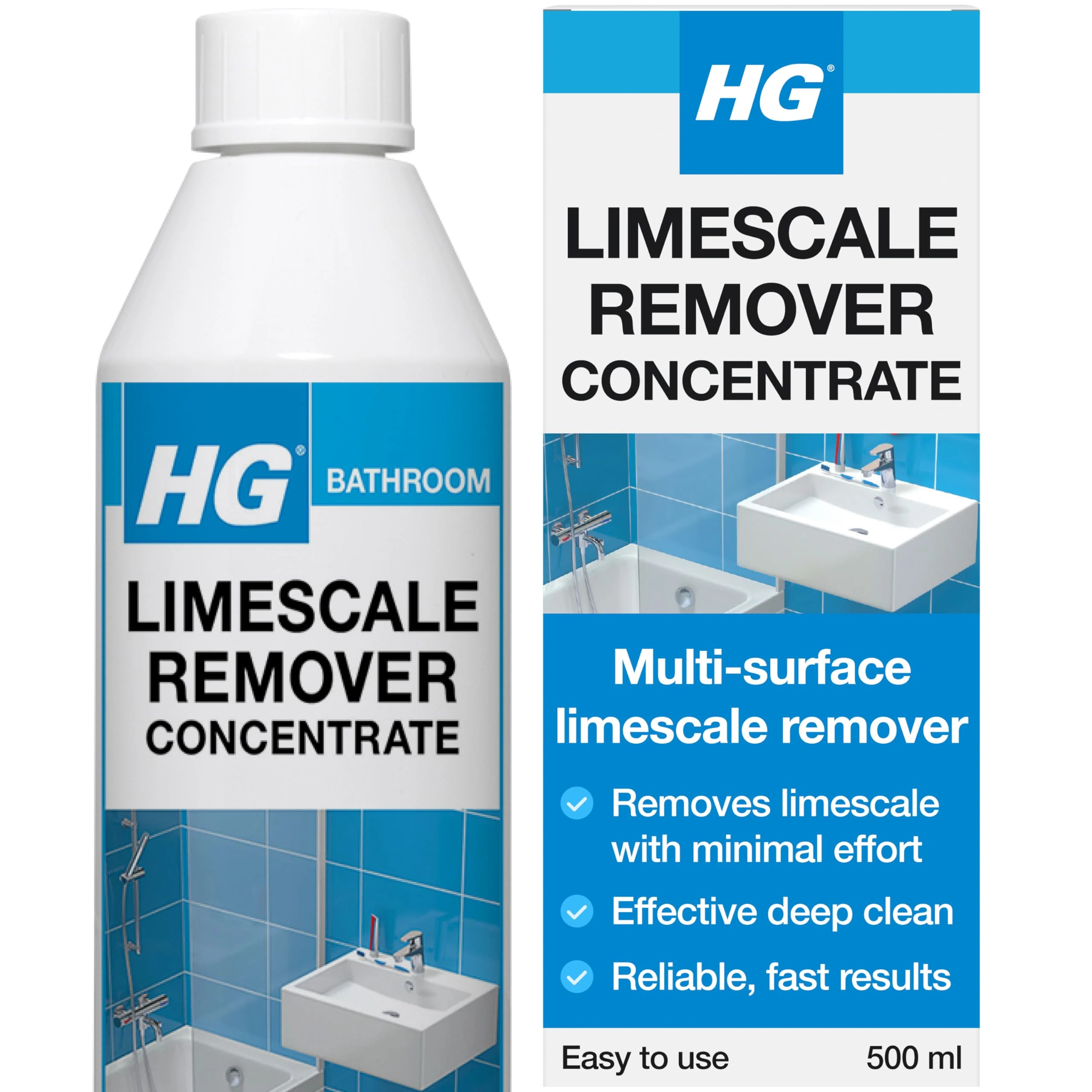 HG Limescale Remover Concentrate, Sink, Tap, Glass & Toilet Cleaner, Bathroom Descaler, Anti Limescale Spray – 500ml