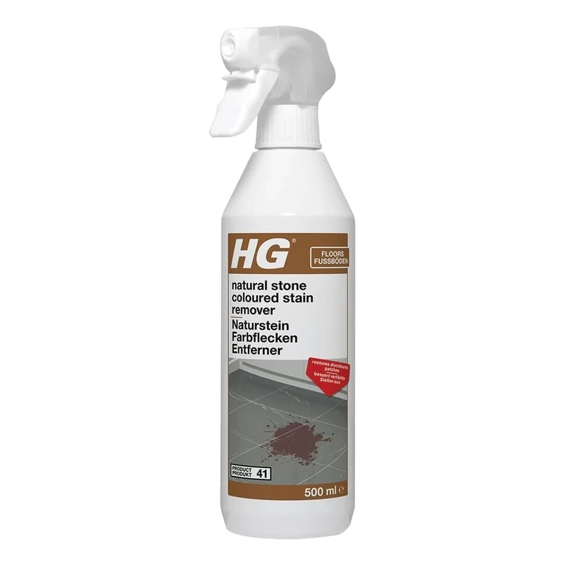 HG Natural Stone Coloured Stain Remover - Concentrated Spray Cleaner for Removing Grease & Dirt on Marble, Limestone & Calciferous Stone Tiles - 500ml