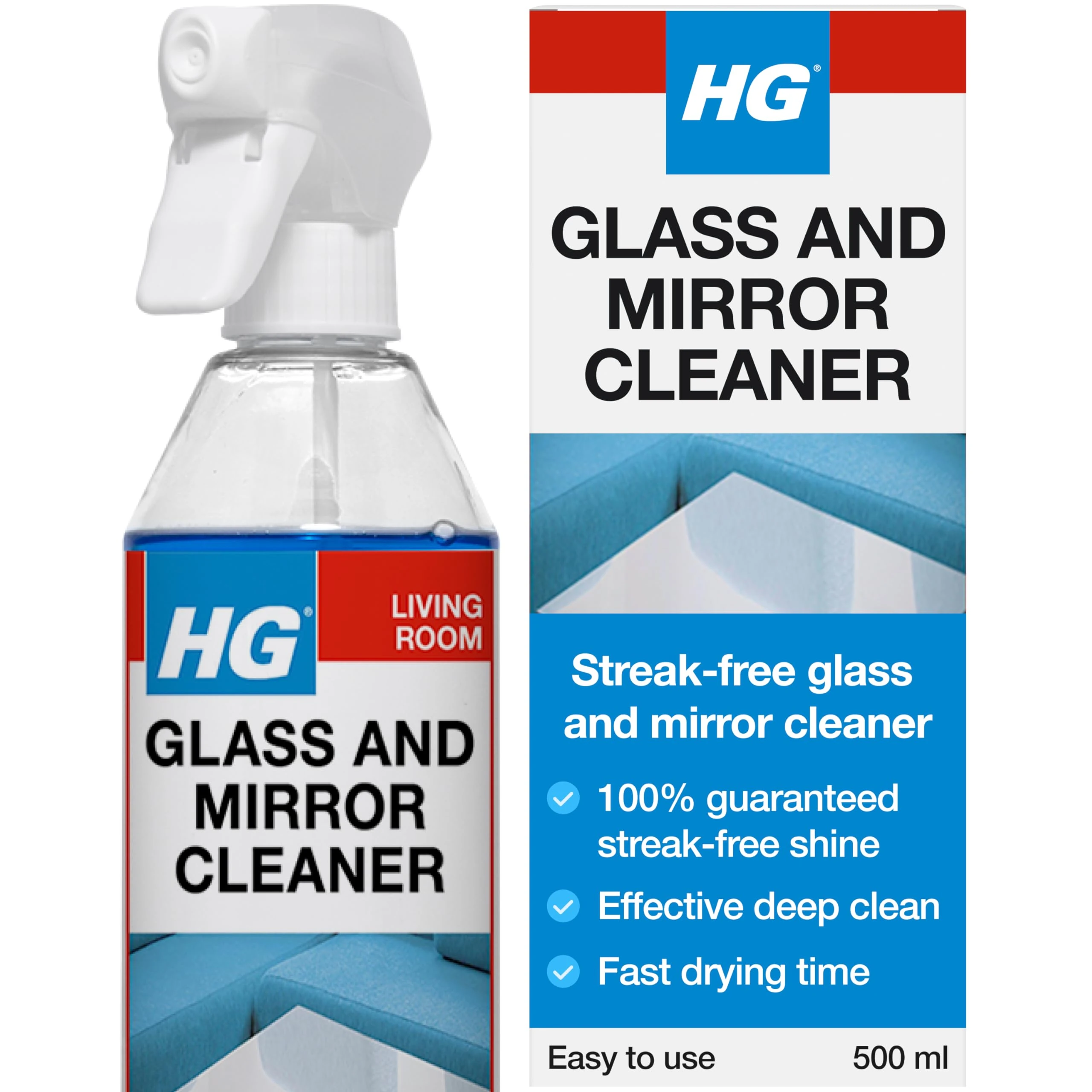HG Glass & Mirror Cleaner, Streak-Free Glass Spray, Removes Grease & Dirt – 500ml