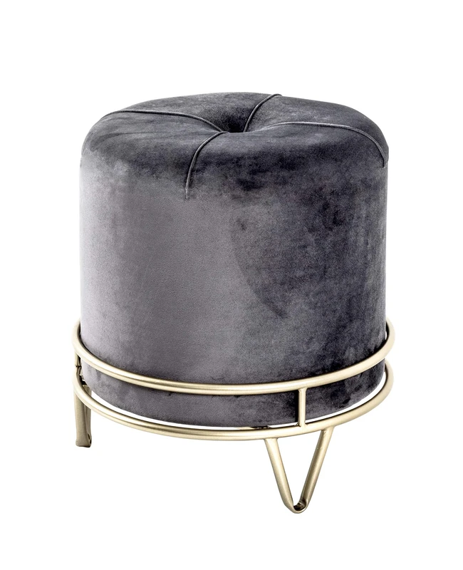 HAKU Möbel Stool Anthracite, Gold, Mdf, Metal, Fabric - Size: H 40 cm X Ø 38 cm, Style: Art Deco