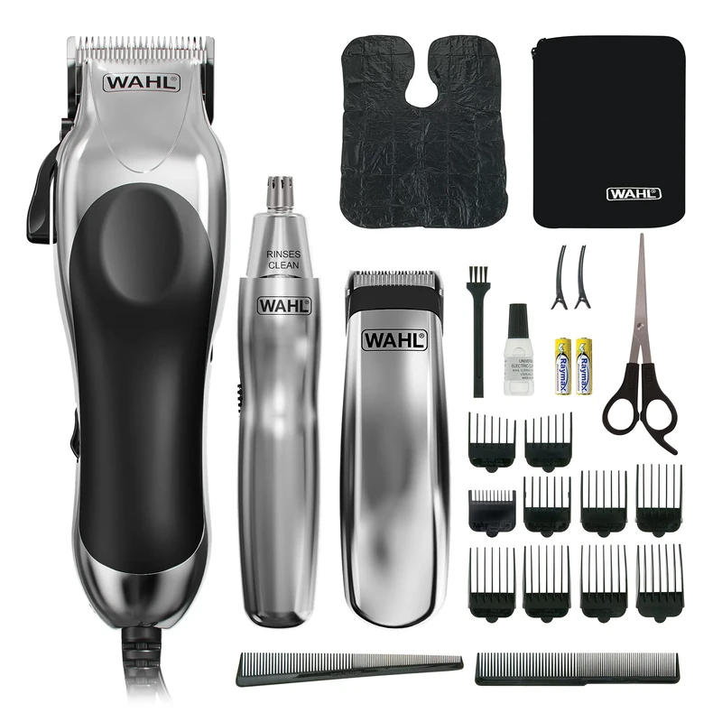 Wahl 3-in-1 Chrome Pro Deluxe Head Shaver Men's Hair Clippers, Nose Hair Trimmer for Men, Beard Trimmer Men, Hair Trimmer, Stubble Trimmer, Male Grooming Set
