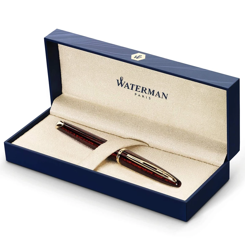 Waterman Carène Marine Amber Fountain Pen | Gloss Brown & Black with 23k Gold Clip | Medium Nib with Blue Ink Cartridge | Gift Box - Image 1