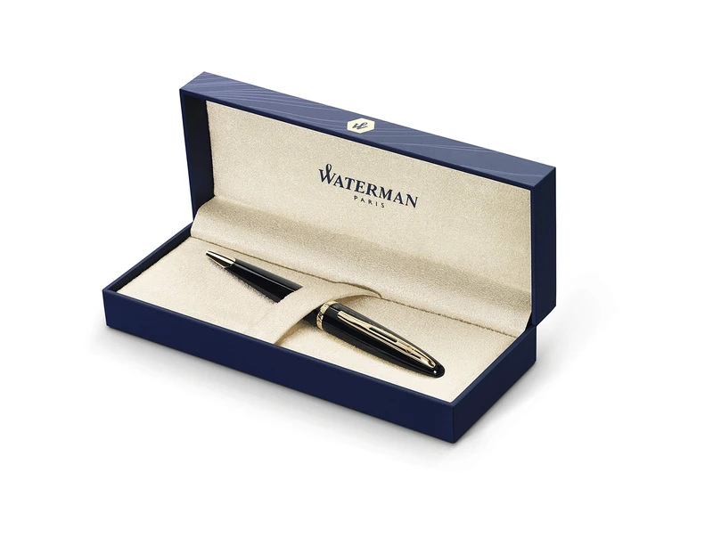 Waterman Carène Black Sea Ballpoint Pen | High-Gloss Black & 23k Gold Clip | Medium Point with Blue Ink Cartridge | Gift Box