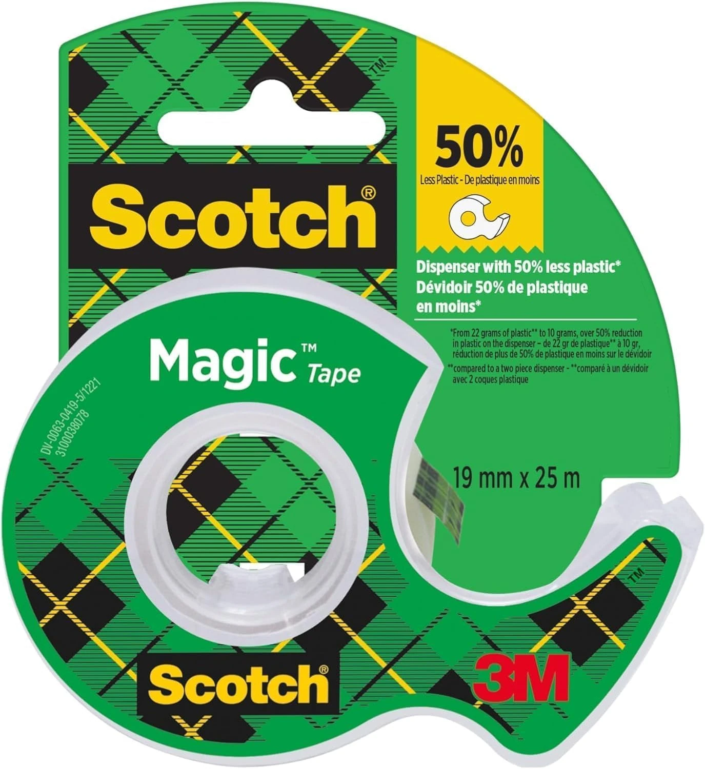 Scotch Magic Tape, 1 Roll on Handheld Dispenser, 19 mm x 25 m - General Purpose Sticky Tape for Document Repair, Labelling & Sealing