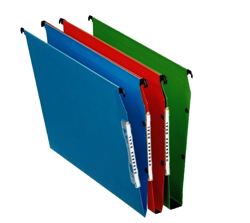 Esselte Dual Lateral Suspension File, A4, V-Base, Pack of 25 Connectable Files, Tabs Included, Red, Orgarex Range, 21635