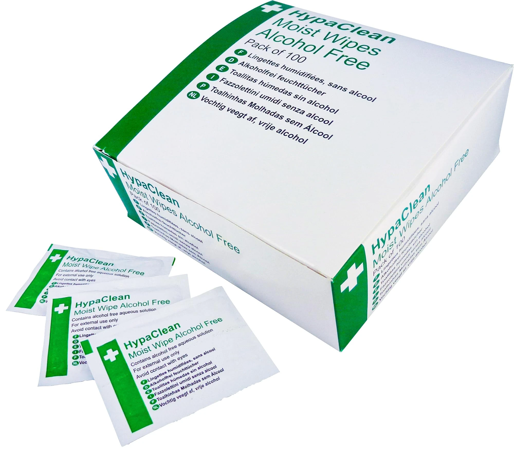 Safety First Aid Group HypaClean Moist Wipes, Alcohol Free - Pack of 100 Individually-wrapped Wipes