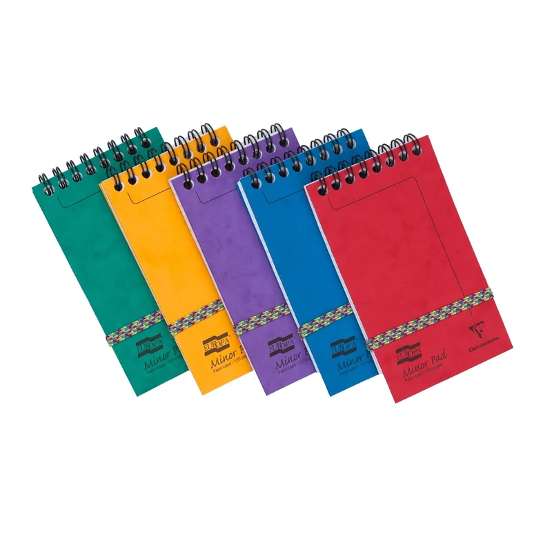 Clairefontaine 4920Z Set of 20 Minor Pad Europa Spiral Notepads - 7.6x12.2 cm - 120 Detachable Lined Pages - 90 g White Paper - Glossy Card Covers - Random Colours