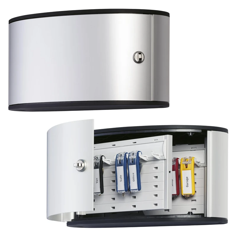 Durable Key Safe Box 12 - Wall Mounted Turn Lock Key Holder Cabinet for up to 12 Key Clip Keys - Aluminium Keysafe including 6 Key Clip Tags