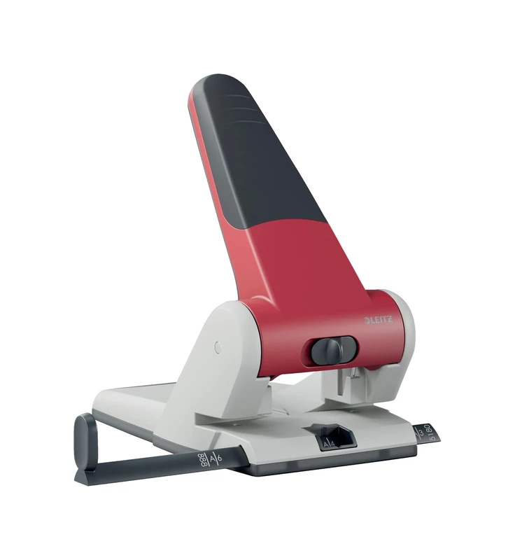 Leitz Heavy Duty Hole Punch, 65 Sheets, Guide Bar with Format Markings, Metal, 51800025 - Red