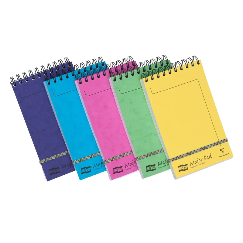 Clairefontaine 3152Z - Set of 10 Major Pad Europa Spiral Notepads - 12.7x20.7 cm - 300 Lined Pages - 90 g White Paper - Glossy Card Covers - Random Colours