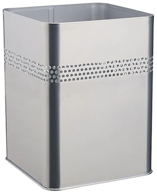 Durable Metal Square Waste Bin Silver 18.5 Litre Capacity | Stylish 30 mm Perforated Ring | Waste Basket for Offices, Schools, Home, etc.