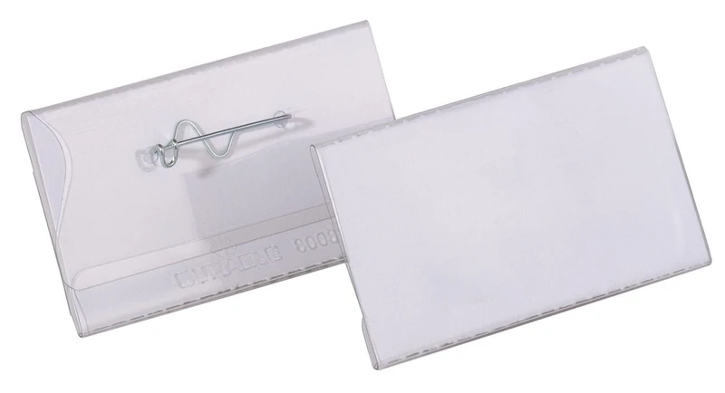 Durable Name Badge 40 x 75 mm with PinTransparent | Pack of 100 Badges | Includes Blank Insert Cards | Ideal for Events and Visitor Management