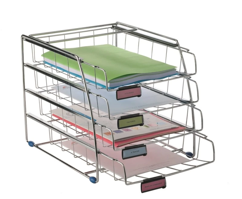 Alba Desk Set Wire 4 Trays Front-loading 4 Label Holders W310xD380xH310mm Chrome Ref CORMET4F - Image 1