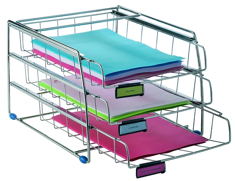 Alba Desk Set Wire 3 Trays Side-loading 4 Label Holders W390xD310xH310mm Chrome Ref CORMET4L - Image 1