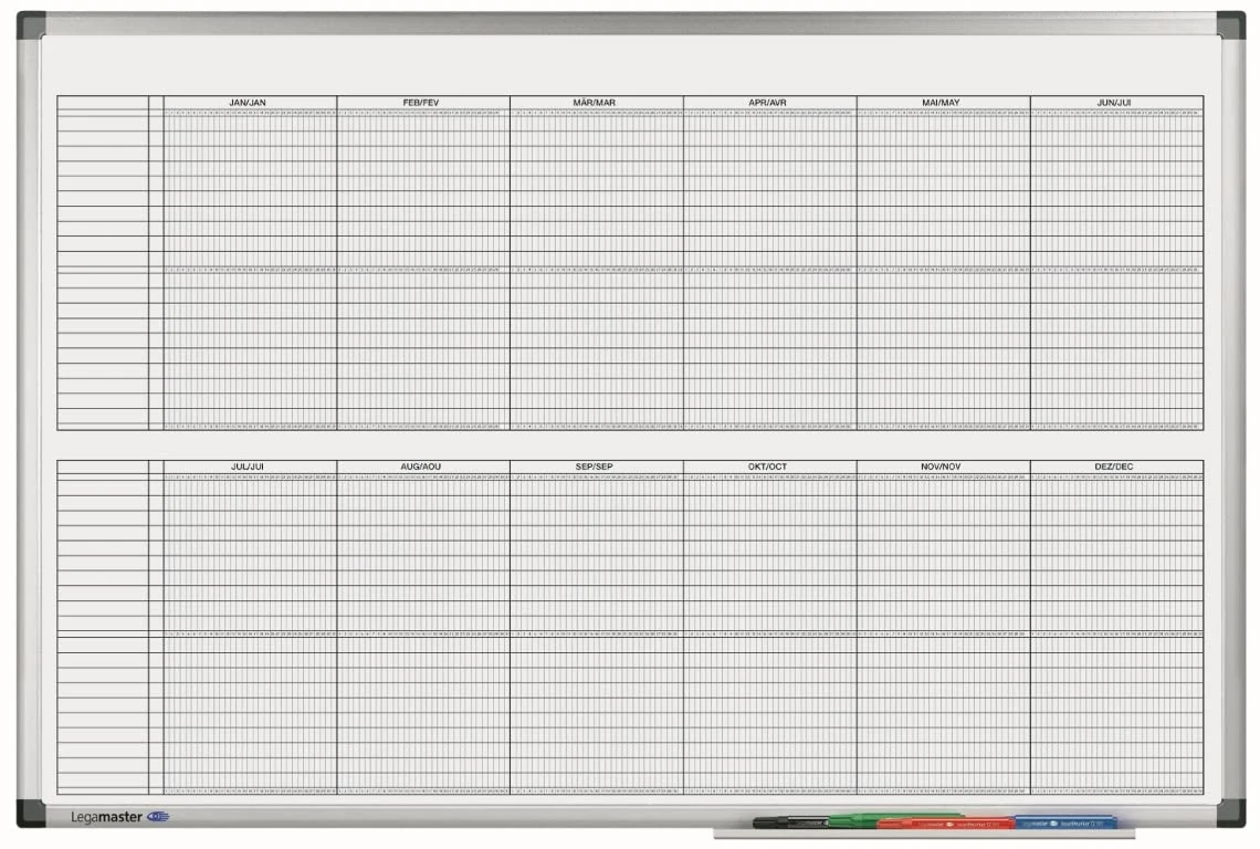 Legamaster Premium 7 414000 Magnetic Project Planner for up to 20 People Objects – Framed and Ready to Hang