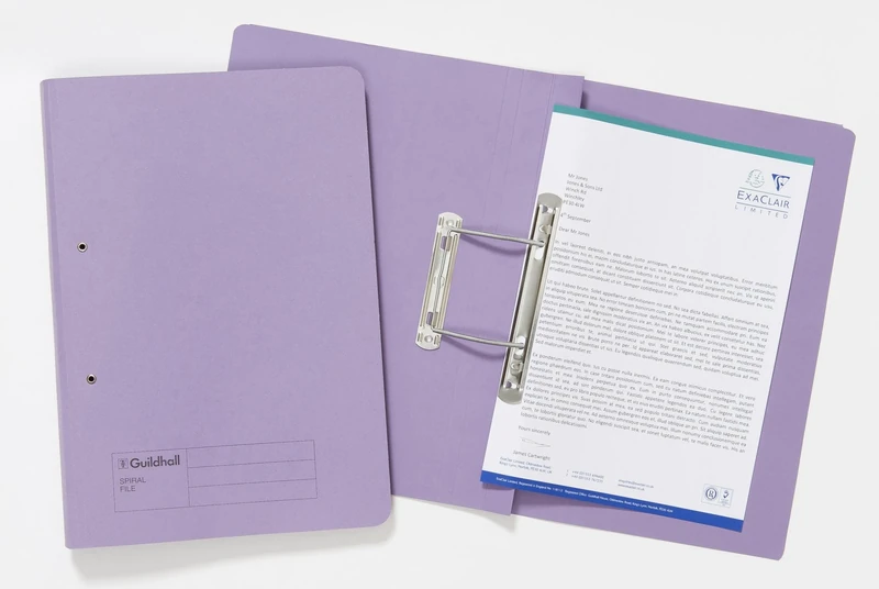 Exacompta - Ref 346-MVEZ - Guildhall - Document Spiral Files, 285gsm Medium Weight Spring Manilla, 355x250mm, Metal Spring Mechanism, Blue Angel Certified - Mauve, Pack of 25