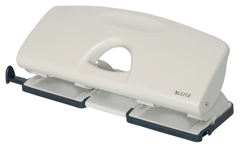 Leitz 4 Hole Punch, 16 Sheets, Guide Bar with Format Markings, Metal, 50220085 - Grey