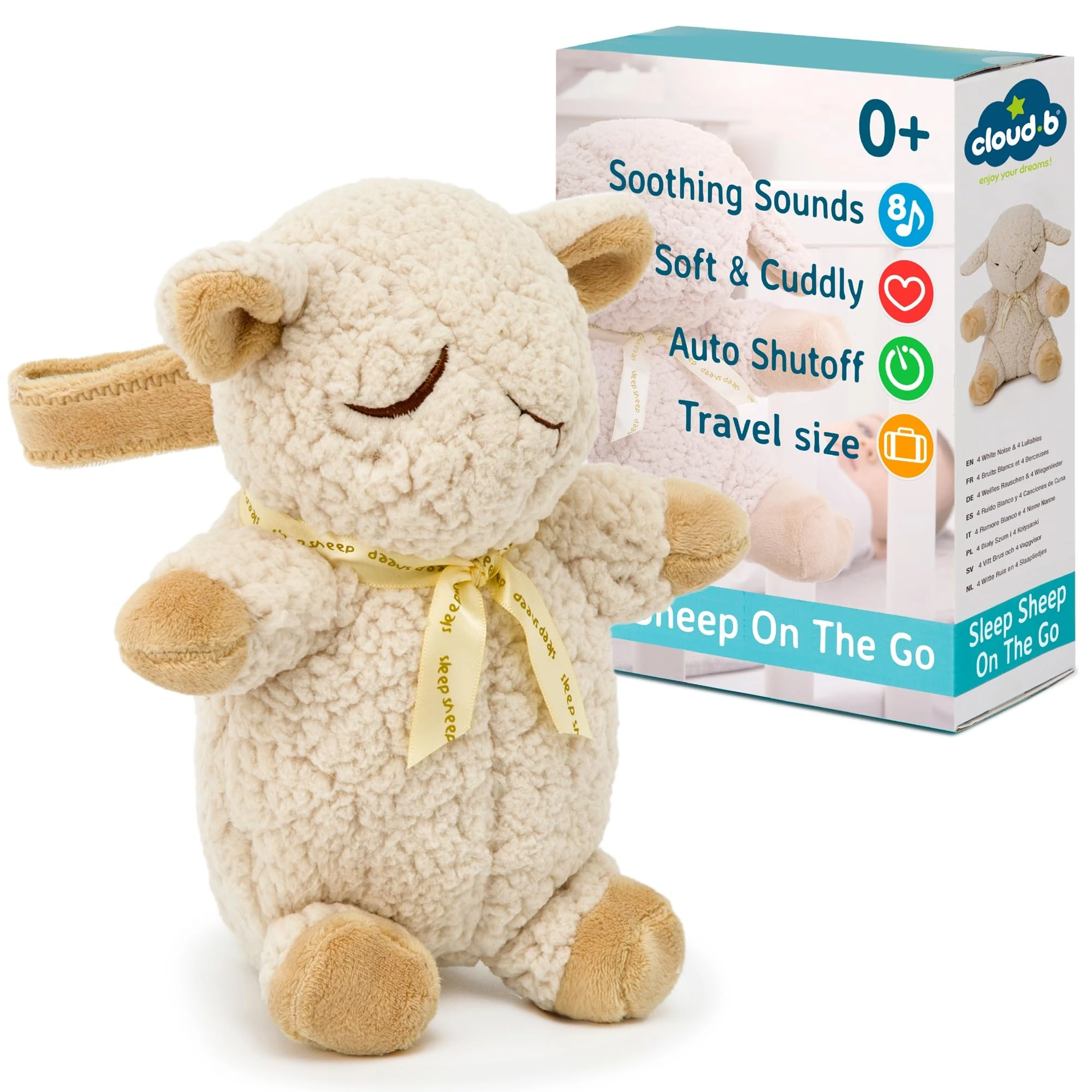 Cloud B Sleep Sheep On the Go - Cuddly Baby Toys - Ideal for Baby Toys 6 to 12 Months - Award-Winning Soothing Lullabies White Noise Machine Baby