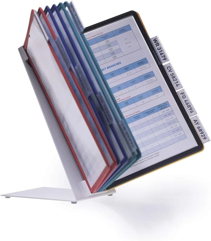 Durable VARIO Display Panel Desk Unit - 10 Panel and Tab Reference System in Assorted Colours - For Storing and Displaying A4 Documents