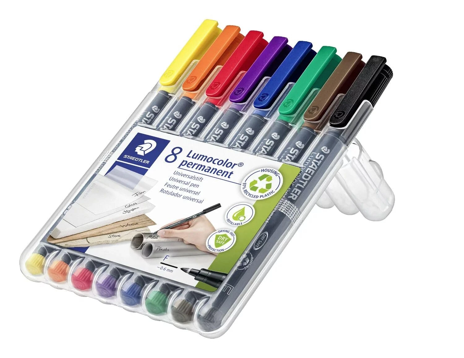 STAEDTLER 318 WP8 Lumocolor Permanent Pen, Fine Line Width, 0.6mm - Assorted Colours (Pack of 8)