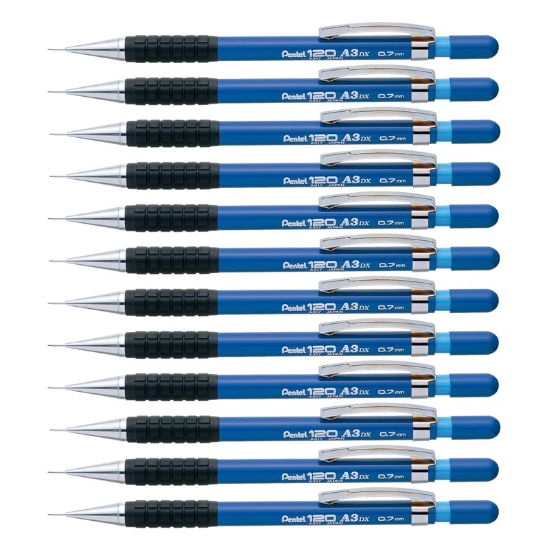 Pentel A300 Automatic Pencil with Rubber Grip and 2 x HB 0.7mm Lead Blue Barrel Ref A317-C