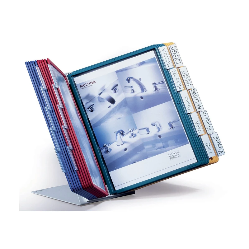 Durable VARIO Display Panel Desk Unit | 20 Panels and Tabs in Assorted Colours | Ideal for Storing and Display ing A4 Documents