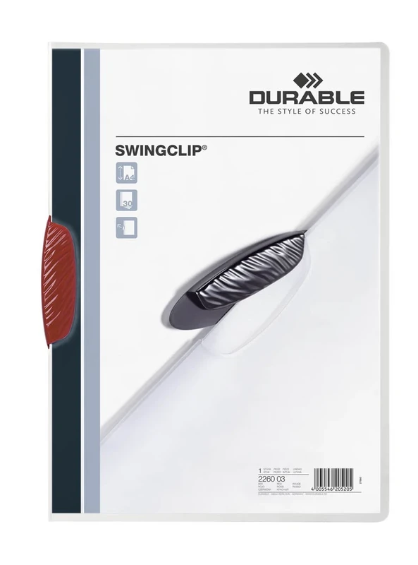 Durable SwingClip, A4 Clip Folder with 30 Sheet Capacity, Red, Box of 25