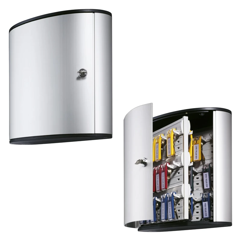 Durable Key Safe Box 54 - Wall Mounted Lockable Key Holder Cabinet for up to 54 Key Clip Keys with secure key lock - Aluminium Keysafe including 6 Key Clip Tags, Silver