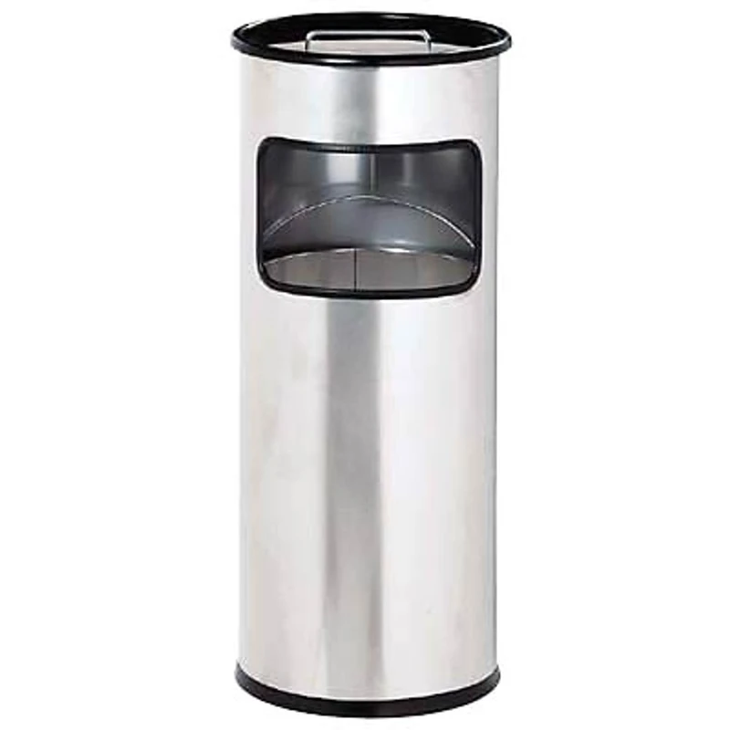 Durable Bin Round – 17 Litres with Sandpit Ashtray Height 62 cm Painted Metal Color silver