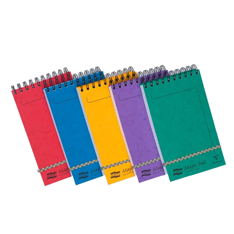 Clairefontaine 4880Z Set of 10 Major Pad Europa Spiral Notepads - 12.7x20.7 cm - 300 Lined Pages - 90 g White Paper - Glossy Card Covers - Random Colours