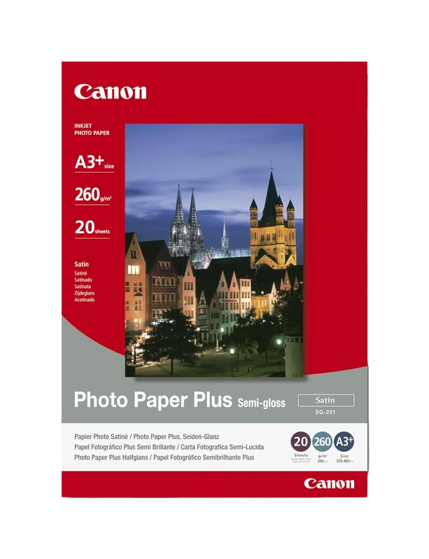 Canon SG-201 Semi-Gloss Photo Paper Plus A3+ (20 Sheets) - Satin Finish Paper, Instant-Dry Photos, 260 GSM - Compatible with Canon Inkjet Printers