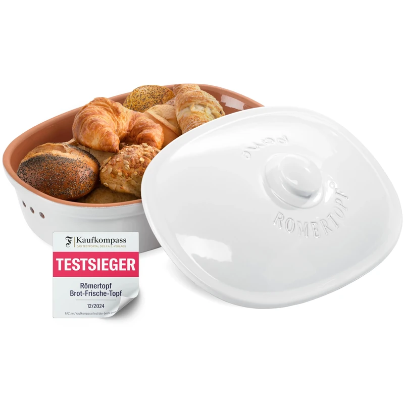 Römertopf Bread Bin, Ceramic Bread Bin, Oval, White, 40 x 28 x 20 cm