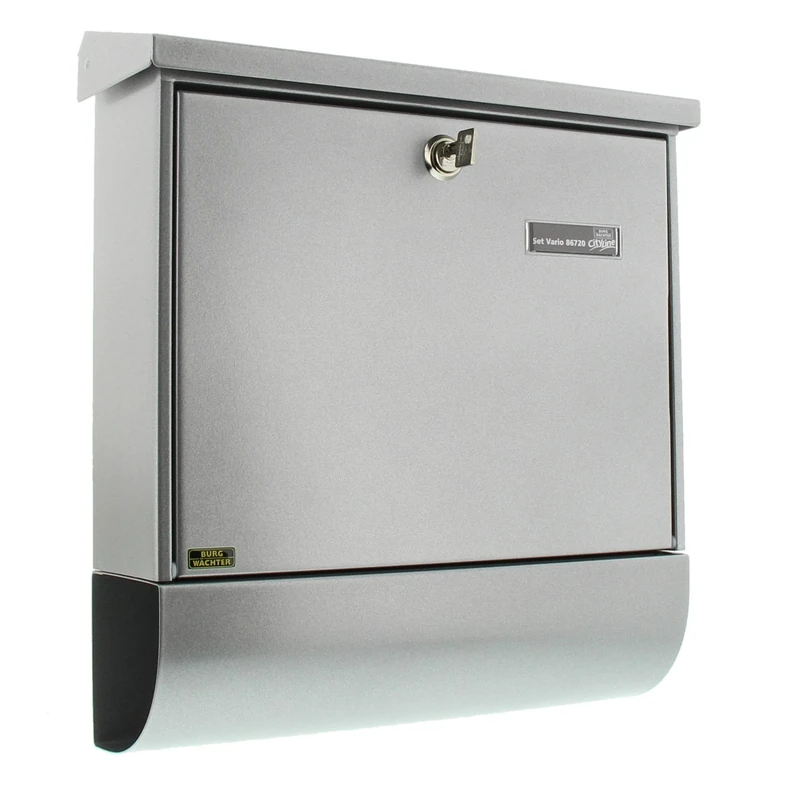 BURG-WÄCHTER, Set of Mailbox and Newspaper Holder, Slot Size A4, Galvanised Steel, Set Vario Si, Silver