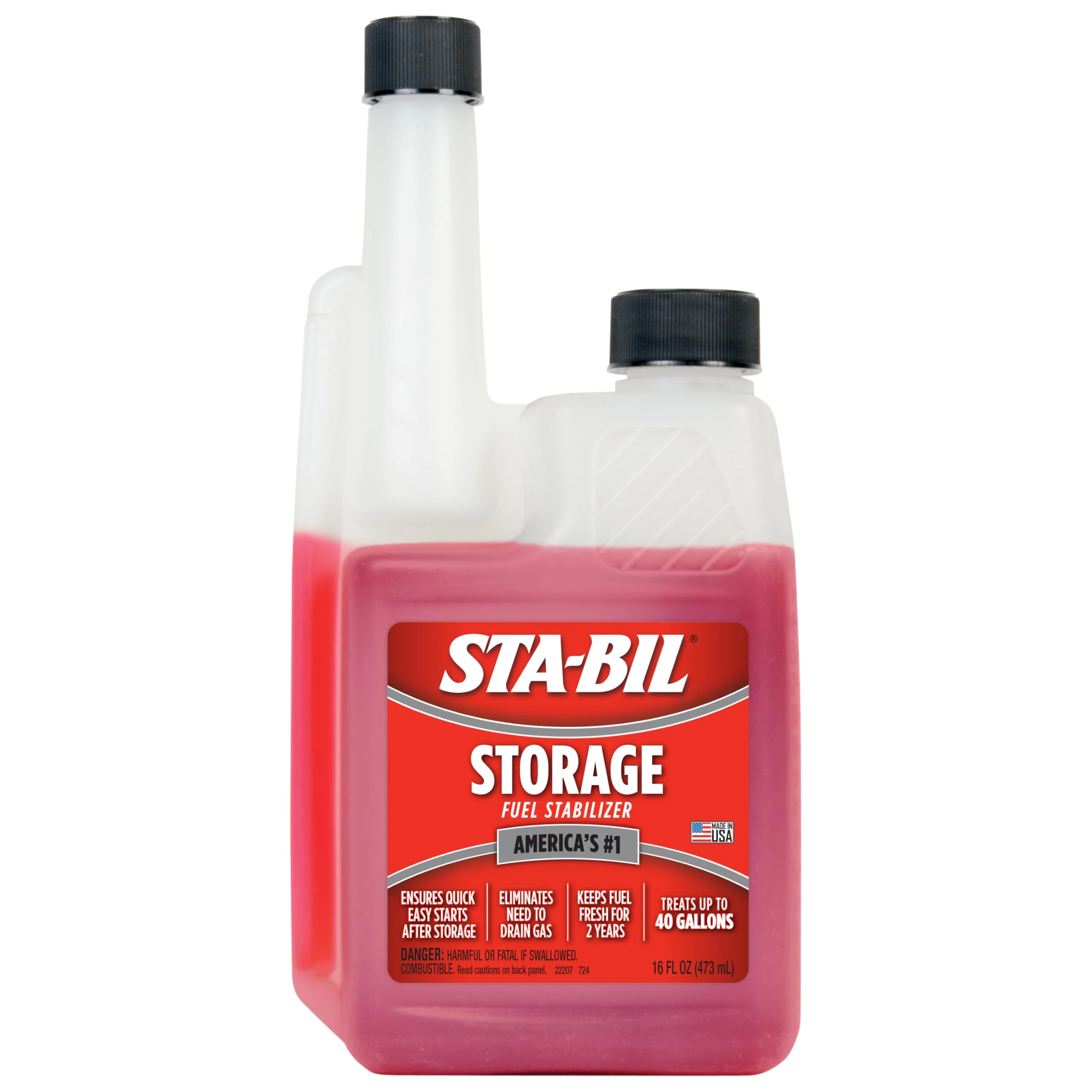 STA-BIL Storage Fuel Stabilizer - Keeps Fuel Fresh For Up To Two Years, Effective In All Gasoline Including All Ethanol Blended Fuels, For Quick, Easy Starts, Treats Up To 40 Gallons, 16oz (22207),Red