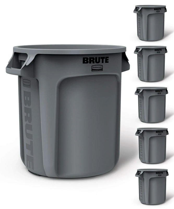 Rubbermaid FG261000GRAY Brute Round Container, 37.9 L, Grey (Pack of 6)