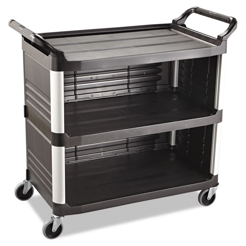 Rubbermaid Commercial 4093 3-Shelf HDPE Service Cart - Black