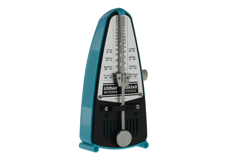 Wittner Metronome Taktell Piccolo Series 830 - Plastic casing - Without bell - Turquoise - Mechanically wound - No batteries required - Made in Germany