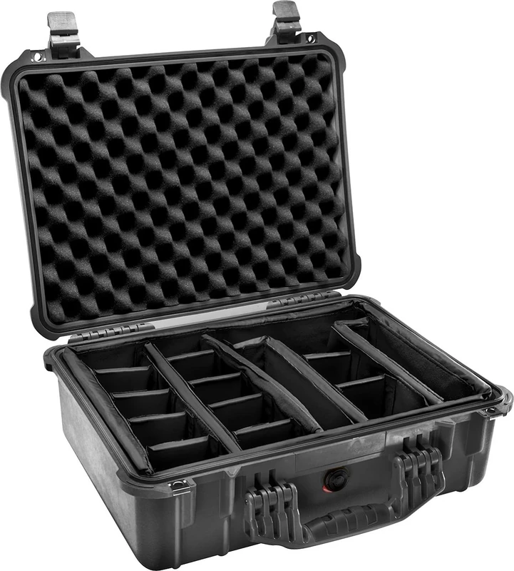 PELI 1520 Protective Polypropylene Case, IP67 Watertight, 49L Capacity, Made in Germany, With Padded Divider Inlay, Black