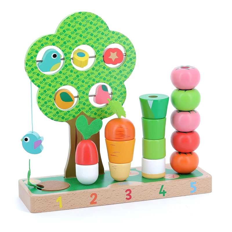 Vilac - 2469 -Wooden Toy I Learn To Count Vegetables Multi-color, Nature, Plant, Bird, Vegetable, Fruit Theme