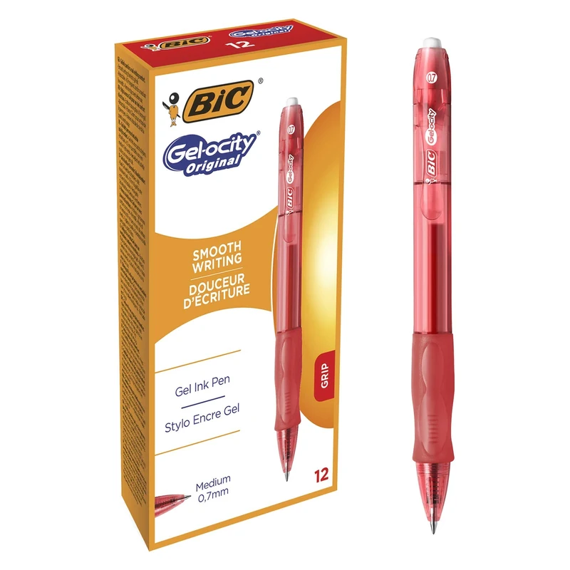 BIC Velocity Medium Retractable Gel Pen (Box of 12) - Red