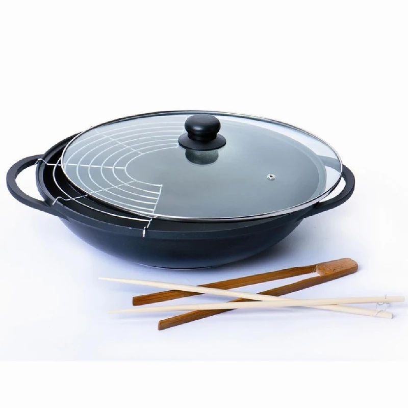 Karl Kruger Leipzig Aluguss Series Wok Pan with Glass Lid Accessories