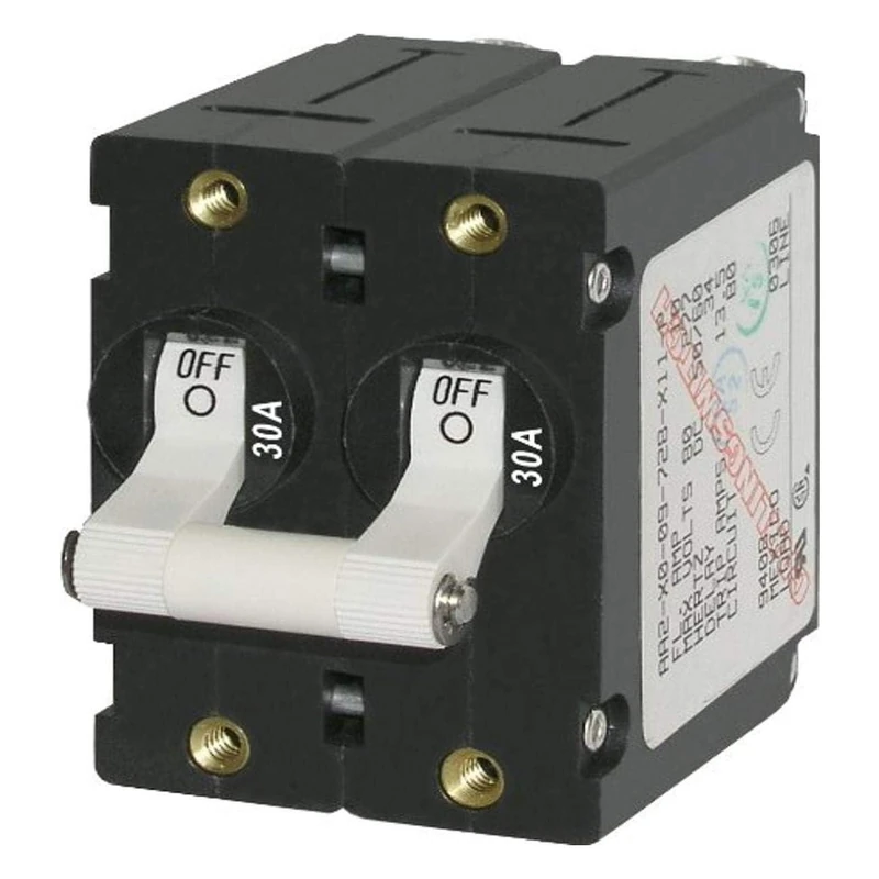 Blue Sea Systems 7238 A-Series White Toggle Circuit Breaker, Double Pole, 30A