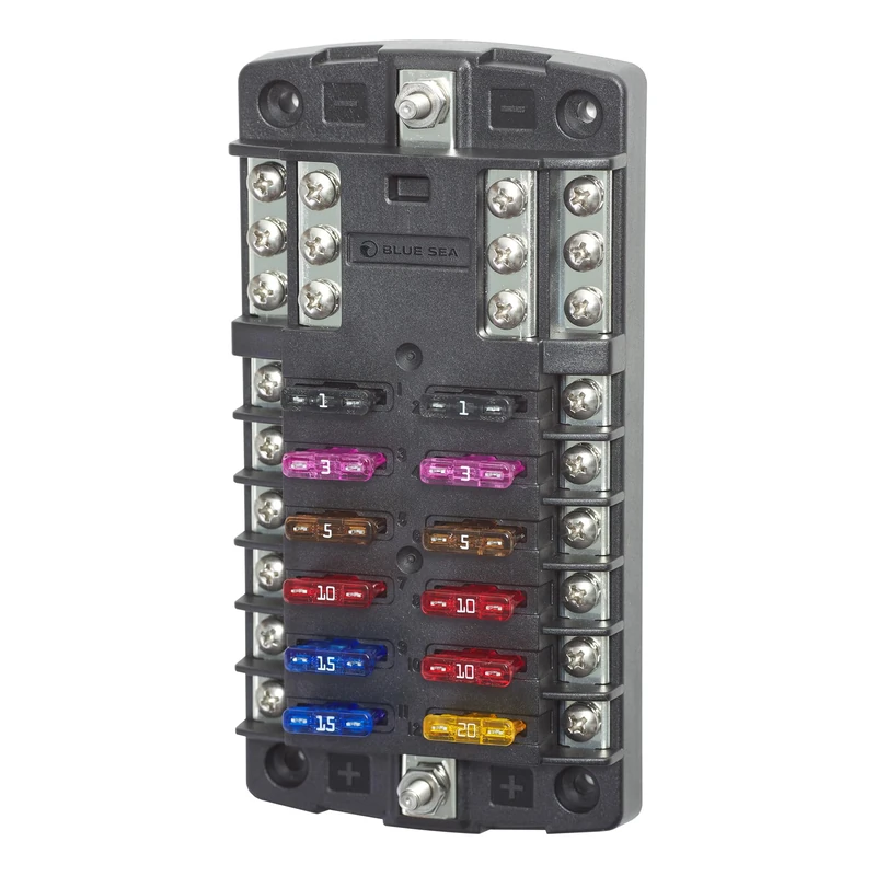 Blue Sea Systems 5031 ST Blade Fuse Block 12 Circuit with Ground, Black