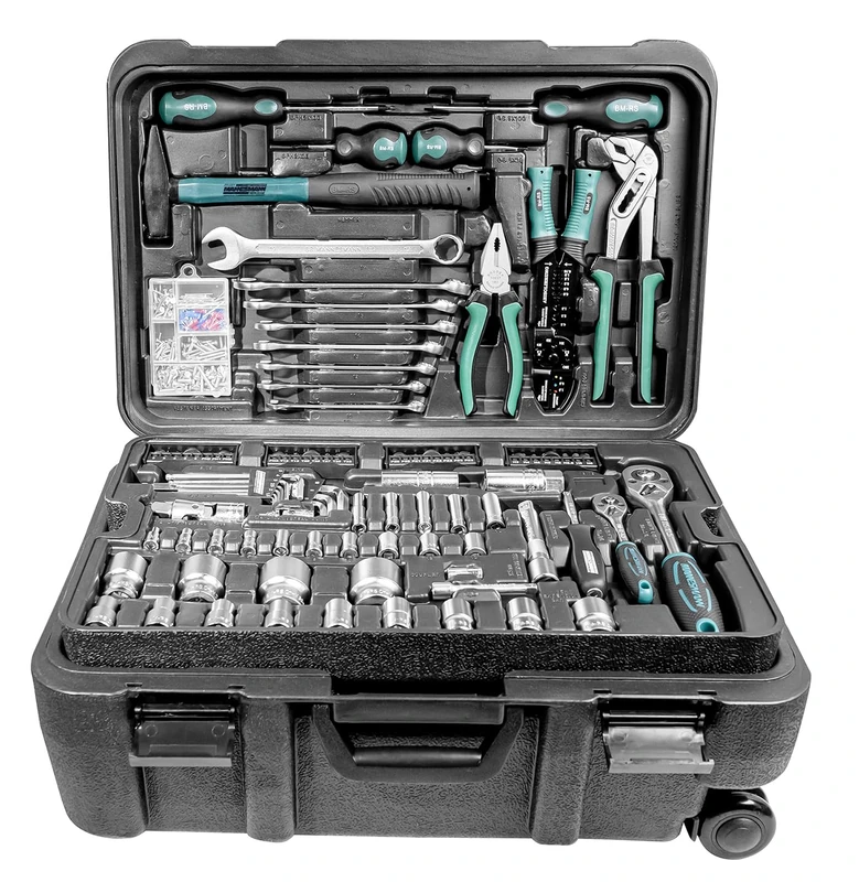 Mannesmann Tool Box, 122 Pieces (PORTABLE_TOOL_BOX, includes Sockets and Bits in Chrome-Vanadium Steel, VPA-GS Approved, 10 Years Warranty)