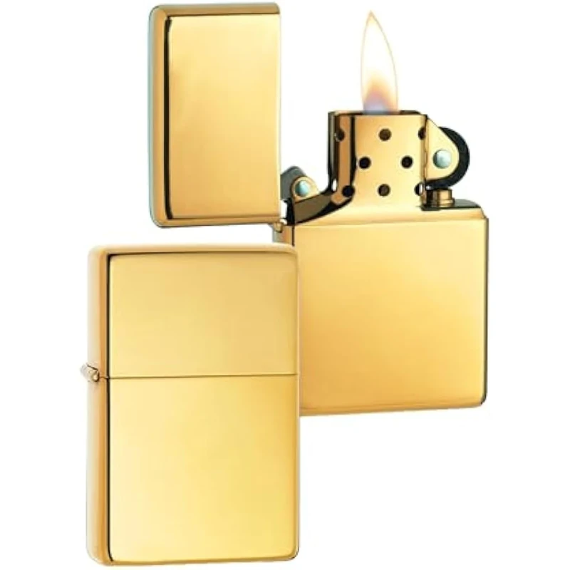 Zippo Windproof Lighter - Vintage Model - High Polish Brass Finish in Gold - Refillable - Reusable - Windproof Design - Gift Box - Metal - Made in USA
