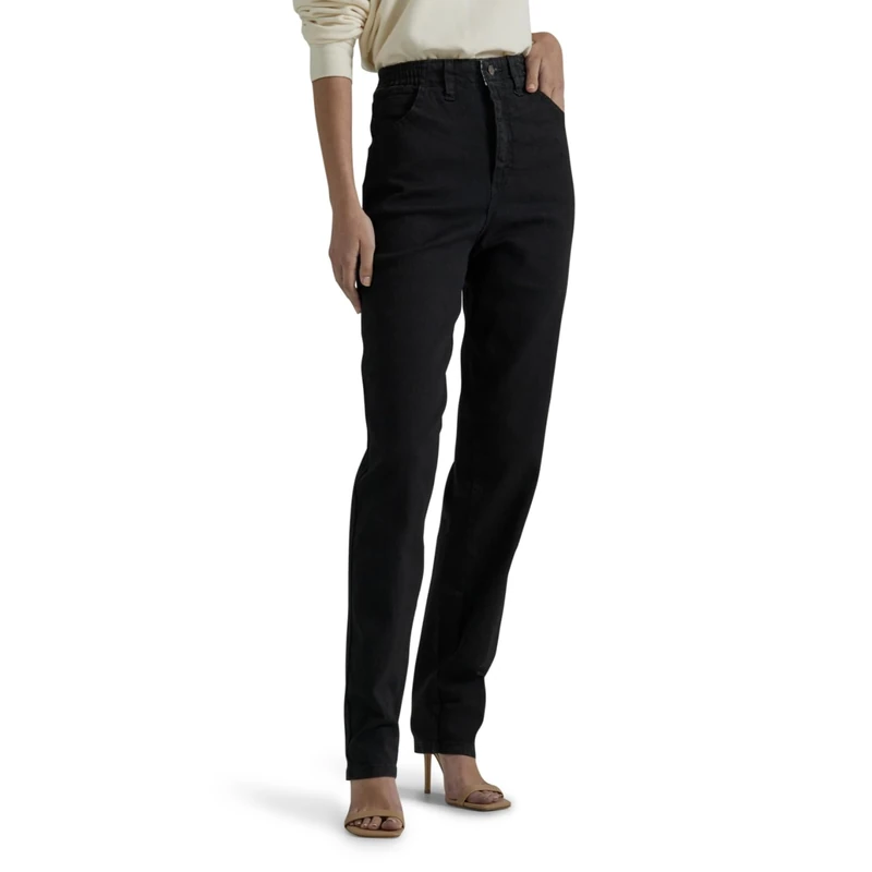 Lee Women's Relaxed Fit Side Elastic Tapered Leg Jean, Double Black, 6 - Image 1