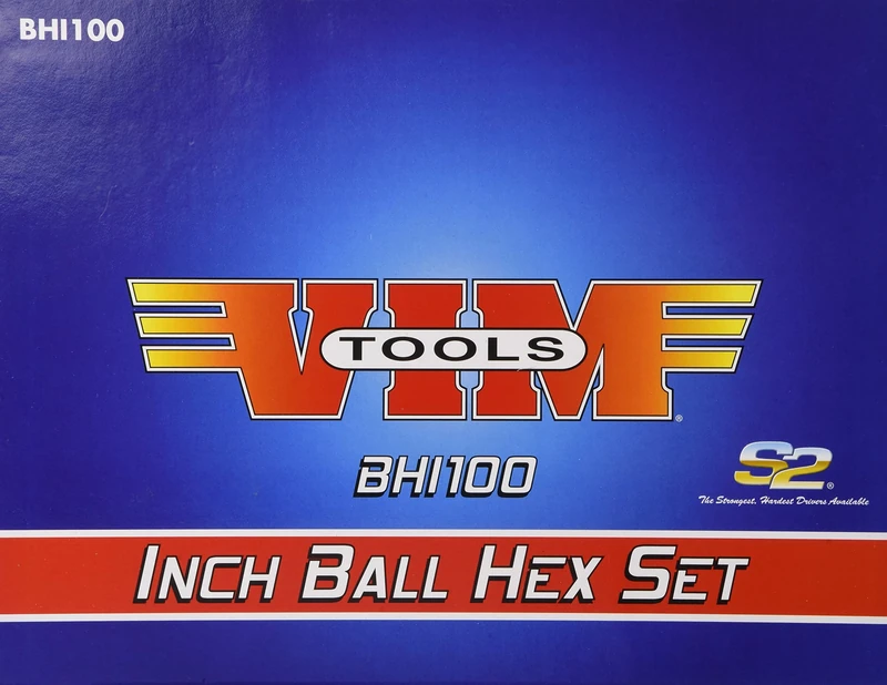 VIM Tools BHI100 SAE 7" Long T-Handle Ball and Hex Bit Set - 10 Piece