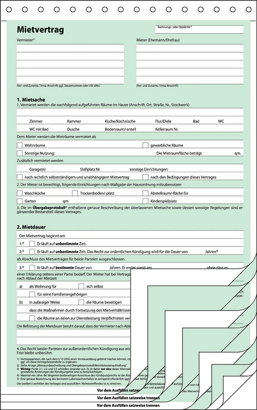 Sigel Mietvertragssatz, kompletter Satz Mietvertrag A4h SD 2x4Bl 25St. KOMPLETTER SATZ