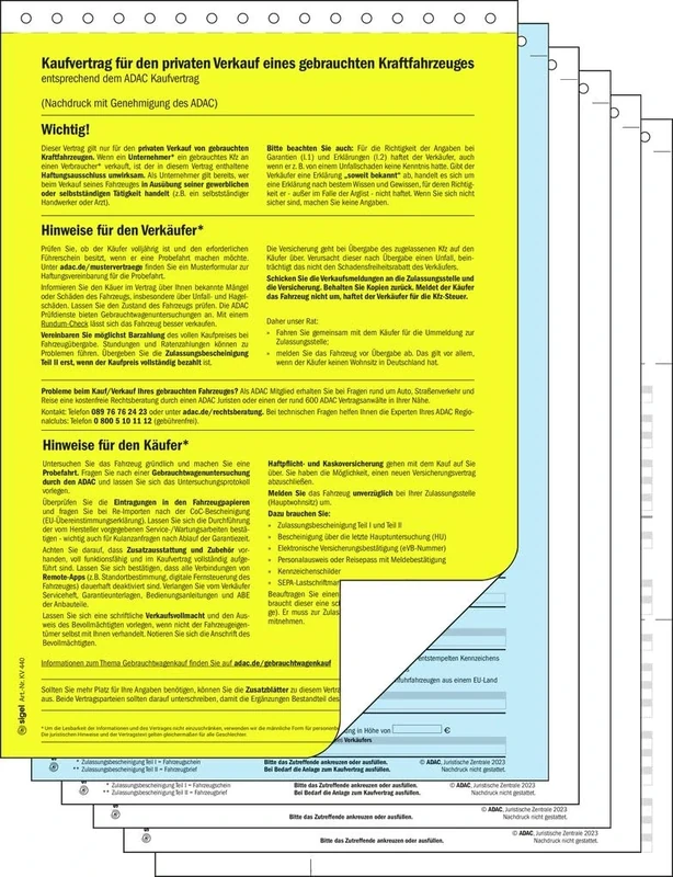 Sigel for gebrauchtes Car Purchase Agreement, DIN A4