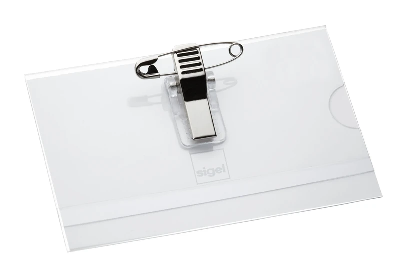 SIGEL ZB200 Name Badges, for 5.4 x 9 cm, with combi-clip, transparent, 50 Pieces